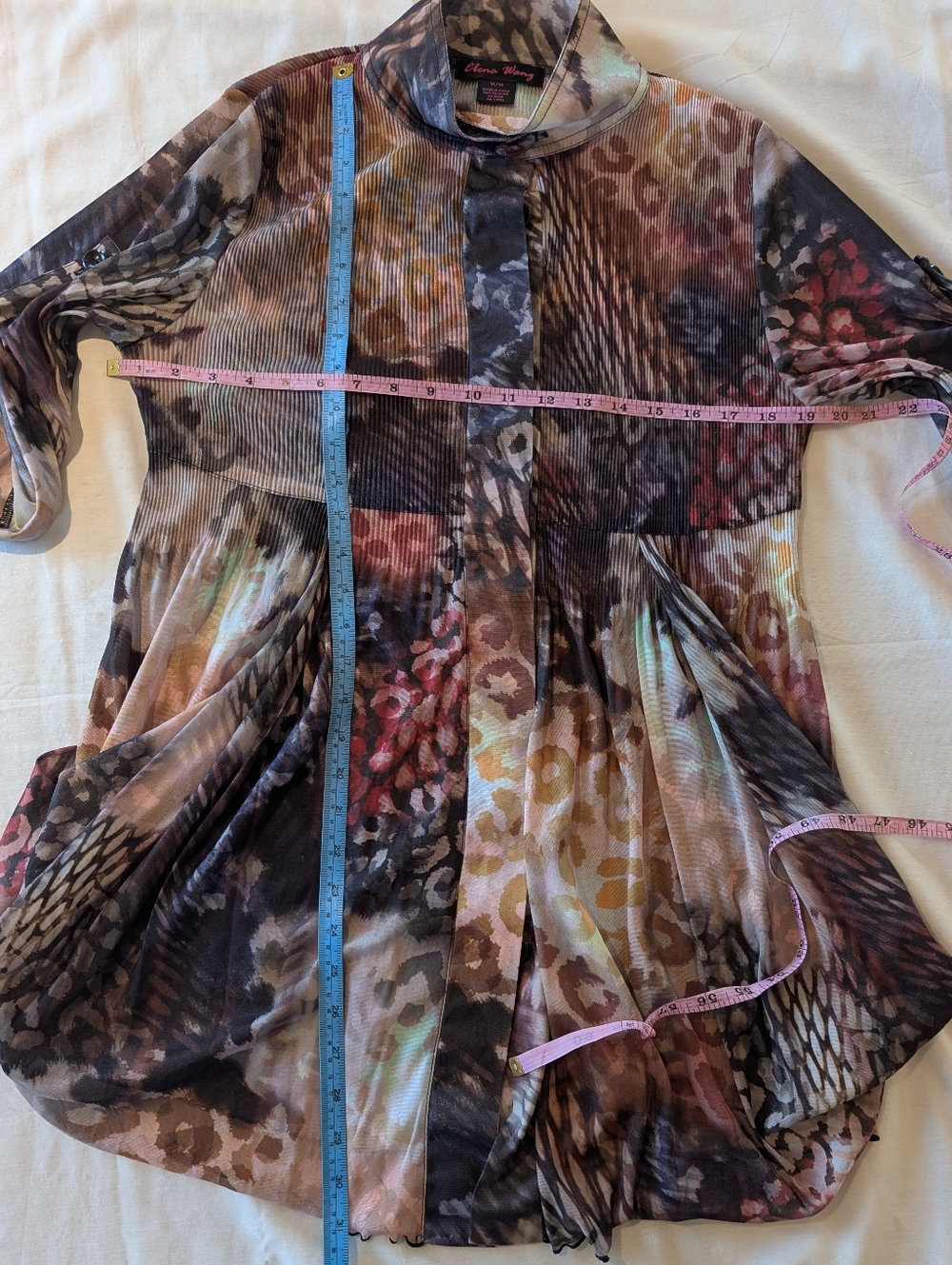 Mixed-Print Flowing Button-Front Tunic in Brown Multi - Picture 9 of 11